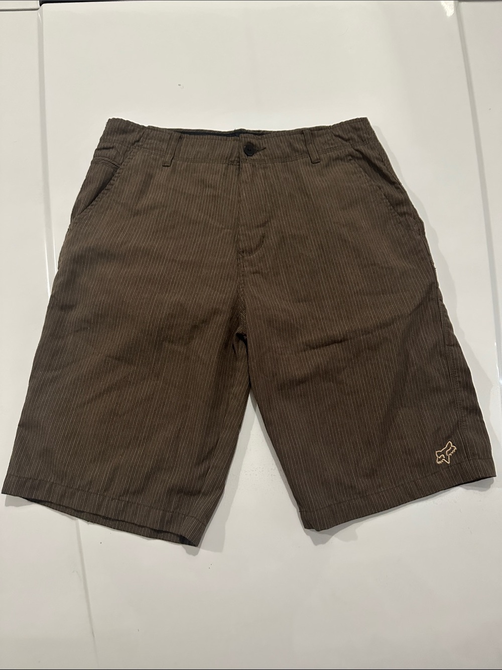 Fox Men's Dark Brown Pinstripe Flat Front Shorts Size 36